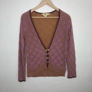 Anthropologie HWR Pink and Gold Checkered Cardigan